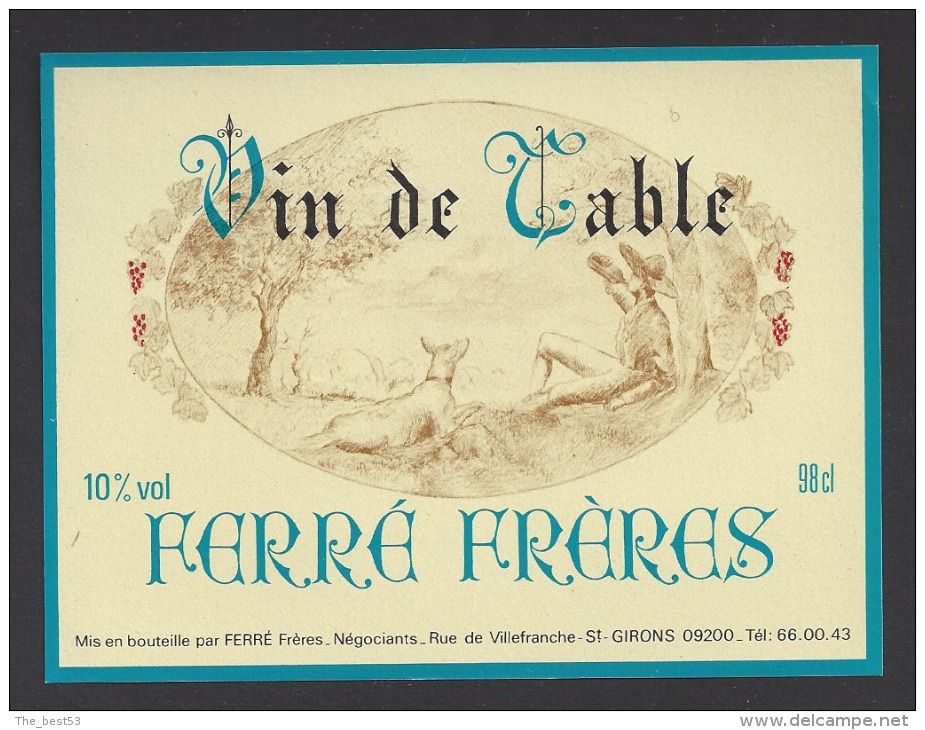 Etiquette De Vin De Table  -  Thème Chien  -  Férré Frères  à  Saint Girons (09)  -  10% Vol - Honden
