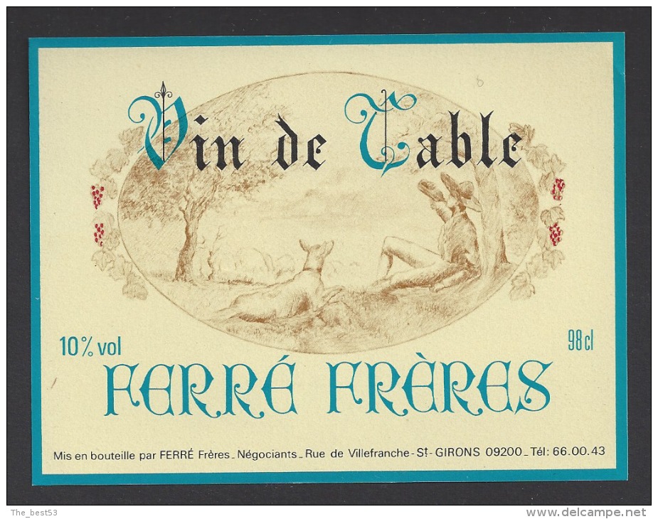 Etiquette De Vin De Table  -  Thème Chien  -  Férré Frères  à  Saint Girons (09)  -  10% Vol - Perros