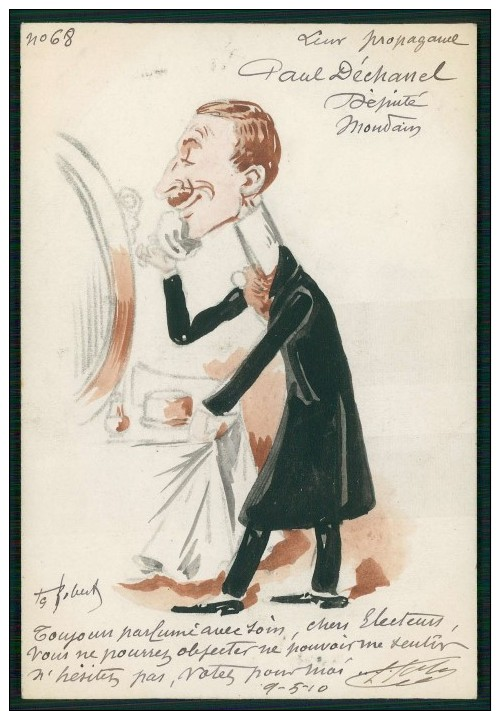 Art ROBERTY France Paul Deschanel Député Elections 1910 Politique Caricature Peinte A La Main Carte Postale Postcard - Satiriques