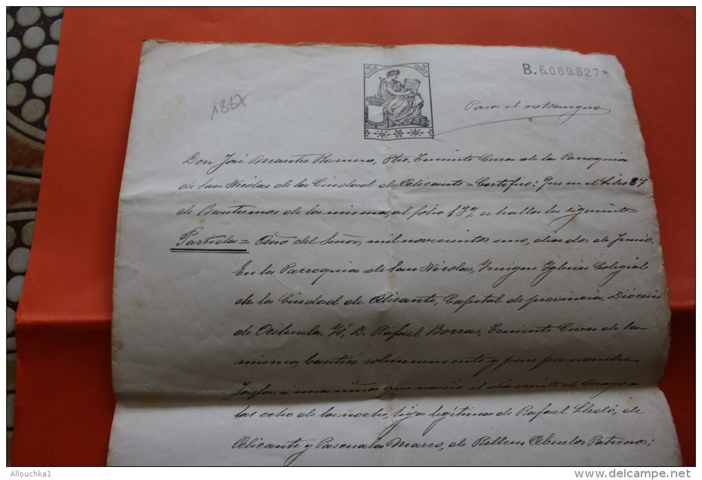 1887 MANUSCRIT CERTIFICAT DE MARIAGE ECRIT EN ESPAGNOL LLEDO RAFAEL IMMIGRATION DE ALICANTE A ORAN DANS LES ANNEES 40 - Manuscritos