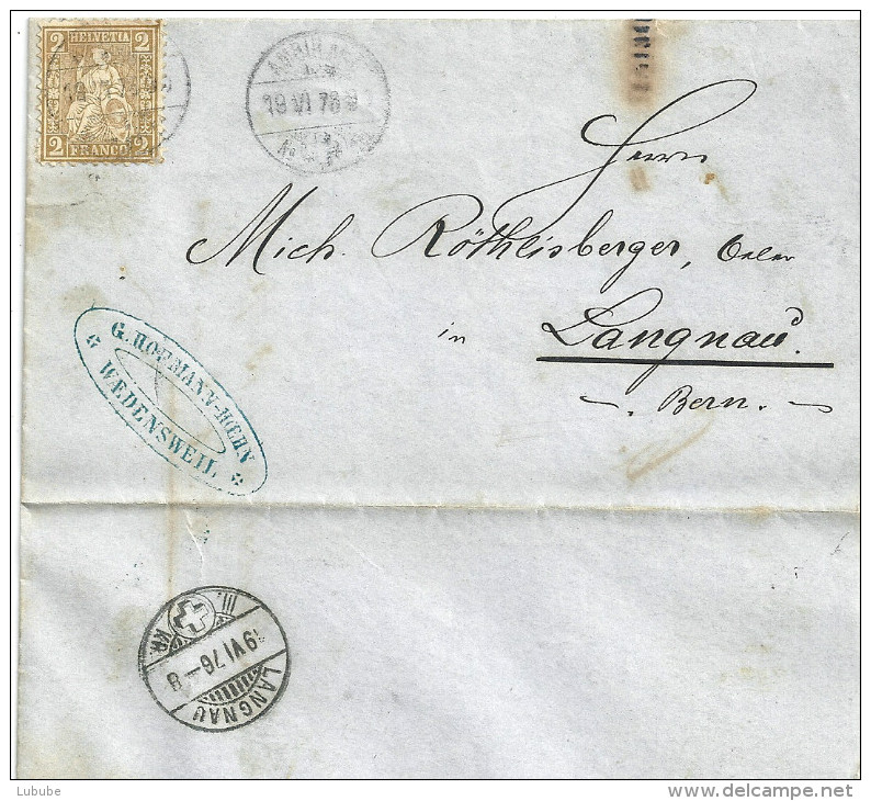 Faltbrief  Wädenswil - Langnau IE          1876 - Storia Postale