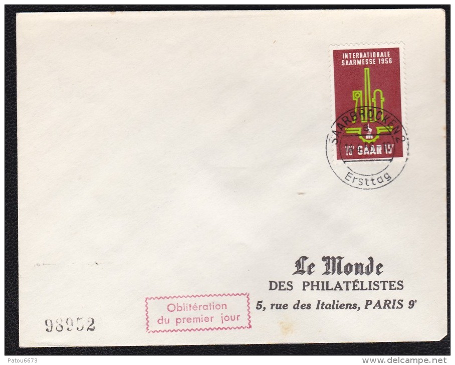 GERMANY SAARLAND International Messe FDC Cancelation Saarbrucken (14/04/1956) YT 350 - Brieven En Documenten