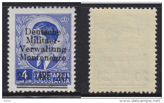 3665. WWII, Germany, Occupation Of Montenegro, 1943, Definitive With Overprint 20 Lire / 4 Dinars, MNH (**) - Ocupación 1938 – 45