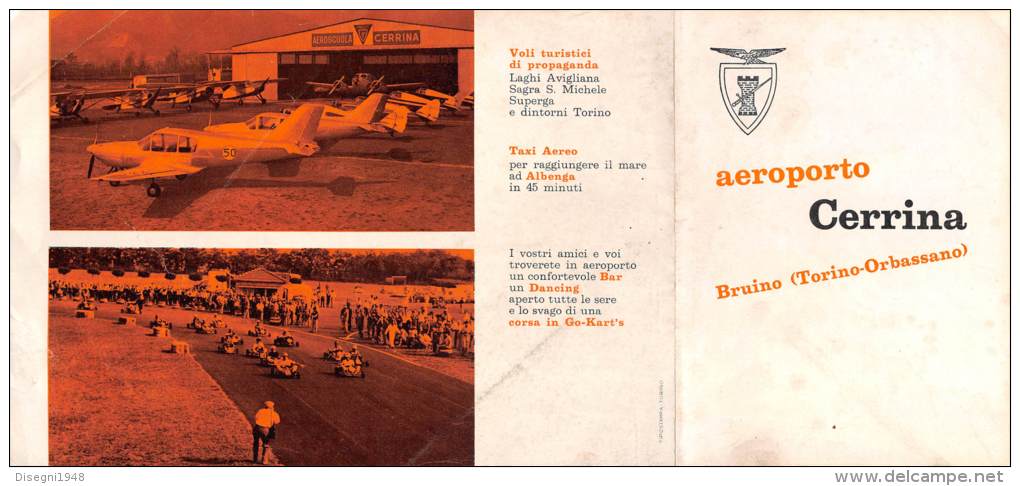 04051 "BRUINO (TO) AEROPORTO CERRINA - AVIAZIONE CIVILE - ANNI '60" ANIMATA. PIEGHEVOLE ORIGINALE - Publicidad