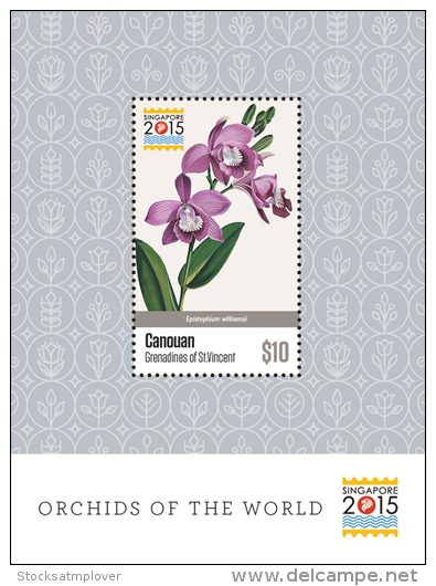 Canouan Grenadines Of St. Vincent-2015-Orchids- Singapore Stamp Expo - St.Vincent E Grenadine