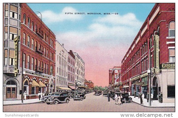 Mississippi Meridian Fifth Street Showing First National Bank &amp; Drug Store - Meridian