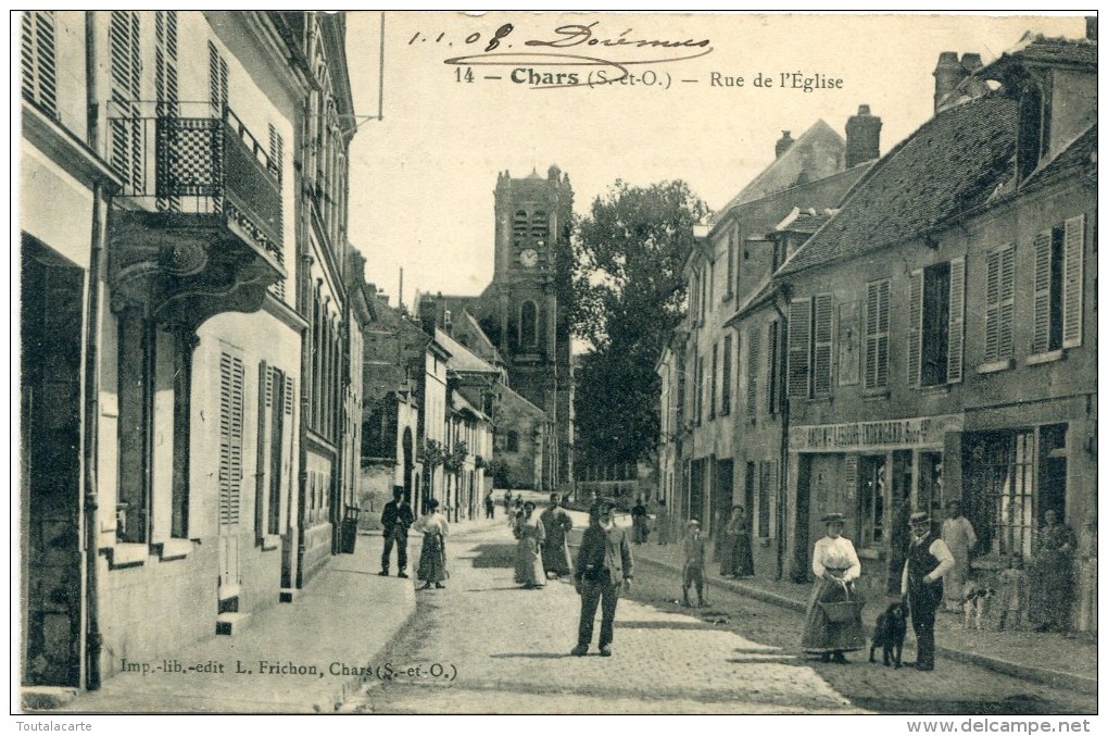 CPA 95 CHARS RUE DE L EGLISE 1908 Animée - Chars