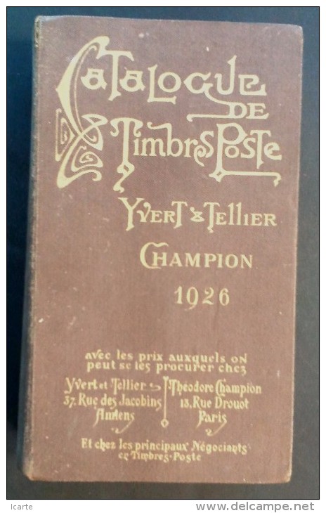 CATALOGUE YVERT ET TELLIER 1926 Monde Entier . Très Bon état - Frankrijk