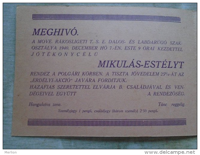 Hungary  MOVE  Rákosliget TSE  Mikulás Santa Claus Estély 1940  Dec. 7.   D131920 - Covers & Documents