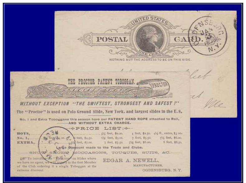 Année: 1888 - USA,CP (O) 1C.NOIR:""Protor Patent Toboggan"".Grande Luge* - Winter (Other)