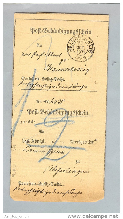 Heimat DE NS Braunschweig 1871-10-27 Postbehändigungsschein - Saxe