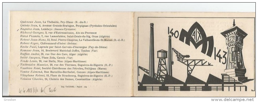 AIX EN PROVENCE (13) CARNET DE GADZ'ARTS (ECOLE NATIONALE D'ARTS ET METIERS) PROMOTION 140-143 AVEC LES NOMS - Non Classés