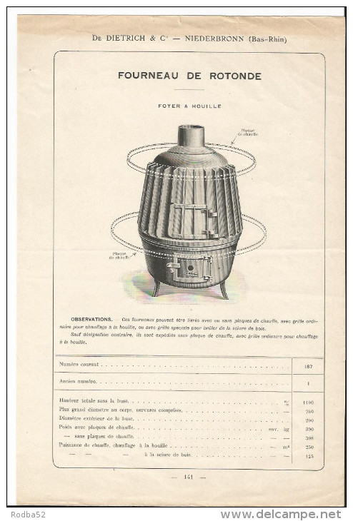 Publicité - De Dietrich - Niederbronn - Fourneau De Rotonde - Fourneaux - Bas Rhin - Pub - Chauffage Poêle - Publicités