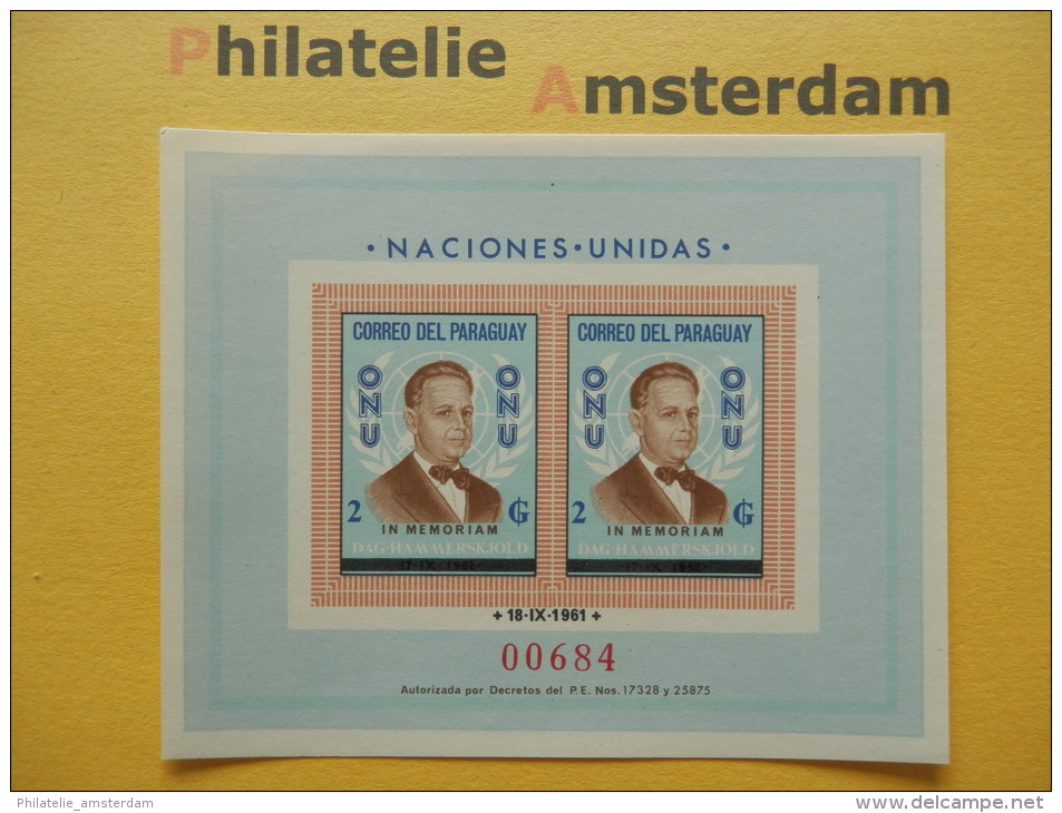 Paraguay 1963, DAG HAMMERSKJOLD / UNITED NATIONS: Mi 1231, Bl. 44, ** - Dag Hammarskjöld