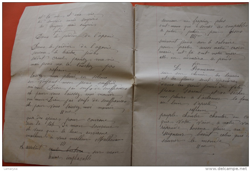 RECUEIL MANUSCRIT SUR CAHIER RELIGION CHRETIENNE FERVENTE ECRITURE ENCRE CANTIQUES RELIGIEUX LIRE MESSAGES EMOUVANT RARE - Religion & Esotericism