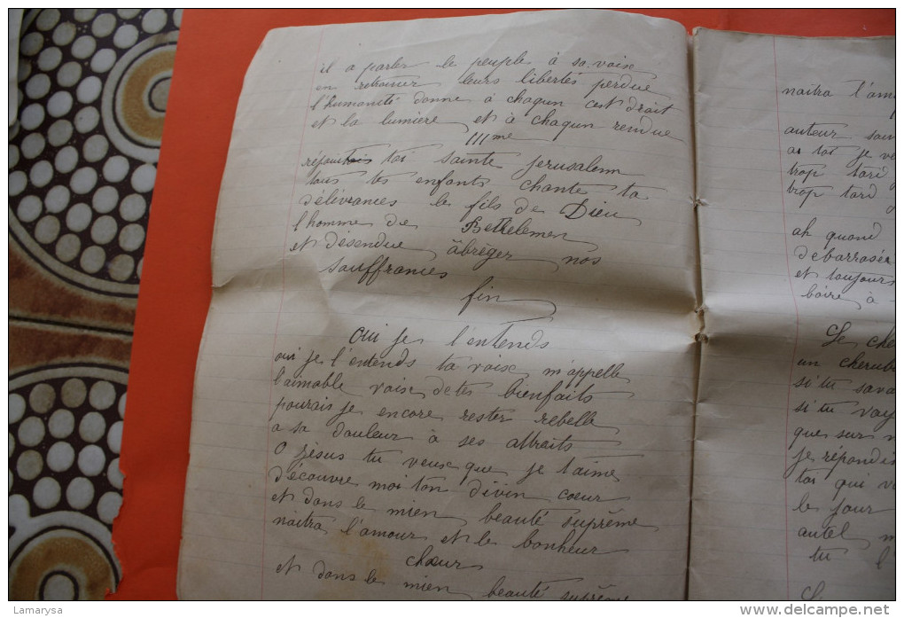 RECUEIL MANUSCRIT SUR CAHIER RELIGION CHRETIENNE FERVENTE ECRITURE ENCRE CANTIQUES RELIGIEUX LIRE MESSAGES EMOUVANT RARE - Religion & Esotericism