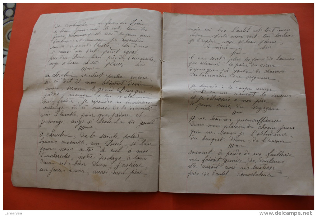 RECUEIL MANUSCRIT SUR CAHIER RELIGION CHRETIENNE FERVENTE ECRITURE ENCRE CANTIQUES RELIGIEUX LIRE MESSAGES EMOUVANT RARE - Religion & Esotericism