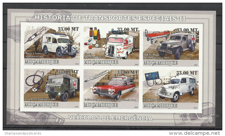 Mozambique NON DENTELÉ Ambulance Voitures Citroën Land Rover Ford 2009 ** Moçambique Ambulance Cars IMPERFORATED ** - First Aid