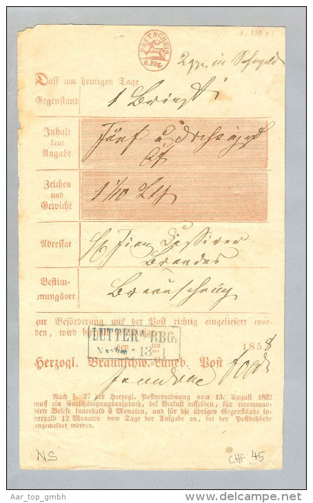 Heimat DE NS Lutter A/Rbg. 1858-01-13 Postschein - Lettres & Documents