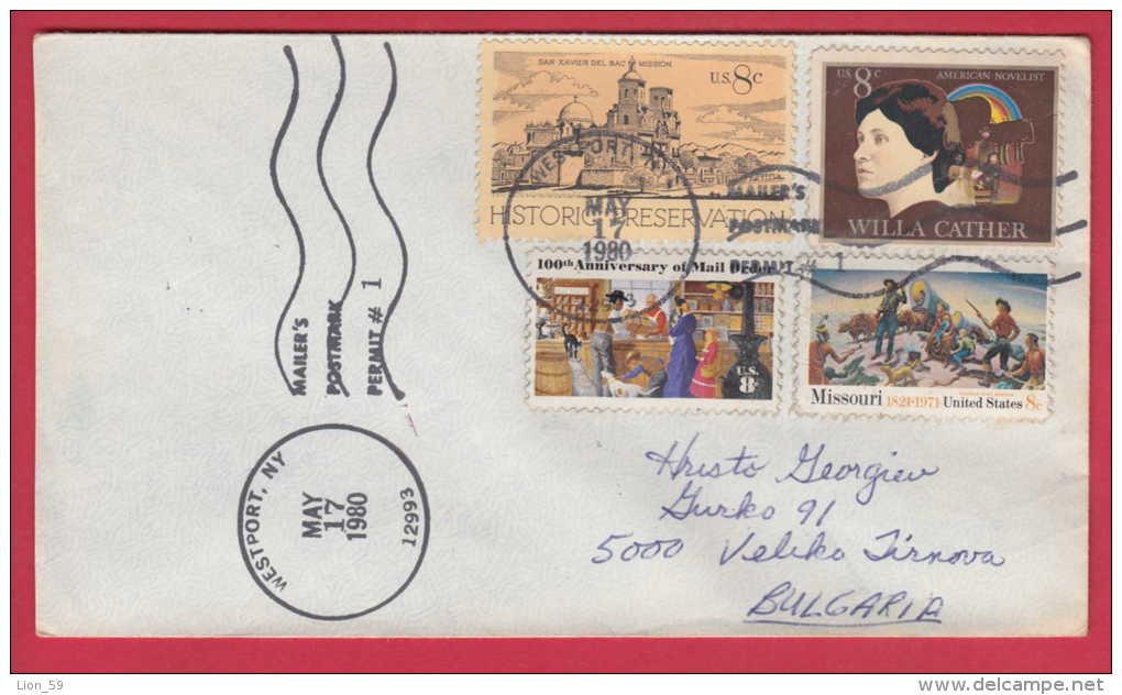 182658 / 1980 - 32 C. - Willa Cather , SAN XAVIER DEL BAC MISSION , DOG , CAT , BATTLE SCENE , United States Etats-Unis - Storia Postale