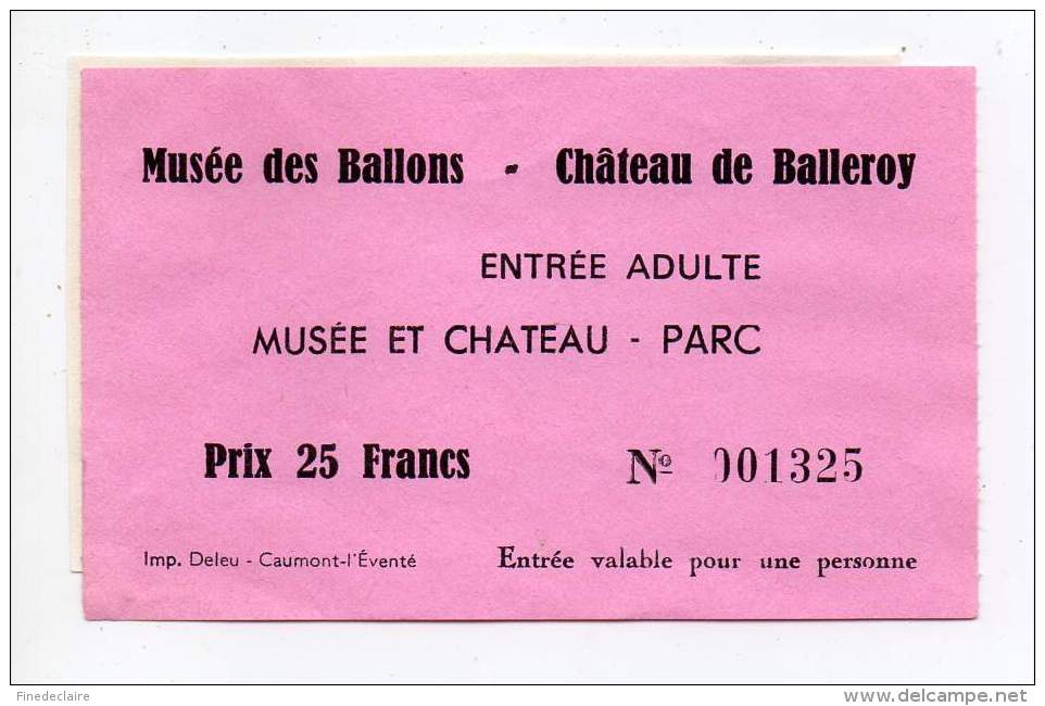 Ticket - Musée Des Ballons - Château De Balleroy - Tickets - Vouchers