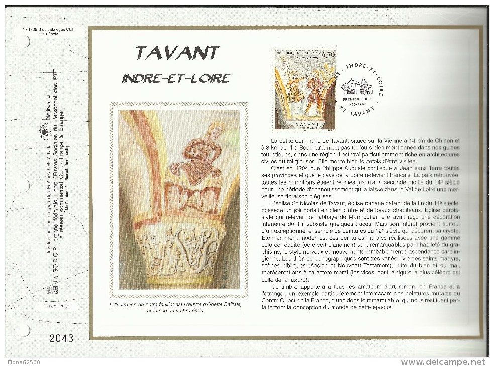 N° 1309  S DU CATALOGUE CEF. N° 1131 / SOIE . TAVANT  . 01 MARS 1997 . TAVANT . - 1990-1999