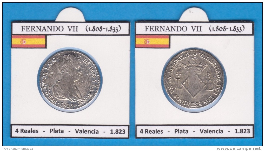 FERNANDO VII (1.808-1.883) 4  Reales  1.823  Plata  Valencia   SC/UNC  Réplica   T-DL-11.373 - Prove & Monete Ribattute