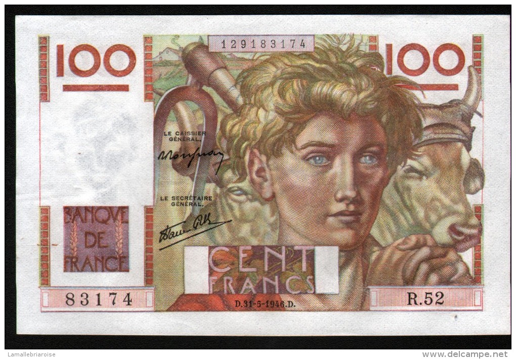 100 FRANCS , JEUNE PAYSAN, D.31-5-1946.D , R52, UNC, NON CIRCULE - 100 F 1945-1954 ''Jeune Paysan''