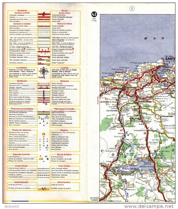 CARTE MICHELIN N°42 NEUVE PATINE SOLDE LIBRAIRIE MANUFACTURE FRANCAISE DES PNEUMATIQUES TOURISME FRANCE 1978 BURGOS S. S - Kaarten & Atlas