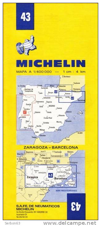 CARTE MICHELIN N°43 NEUVE PATINE SOLDE LIBRAIRIE MANUFACTURE FRANCAISE DES PNEUMATIQUES TOURISME FRANCE 1978 ESPAGNE - Kaarten & Atlas