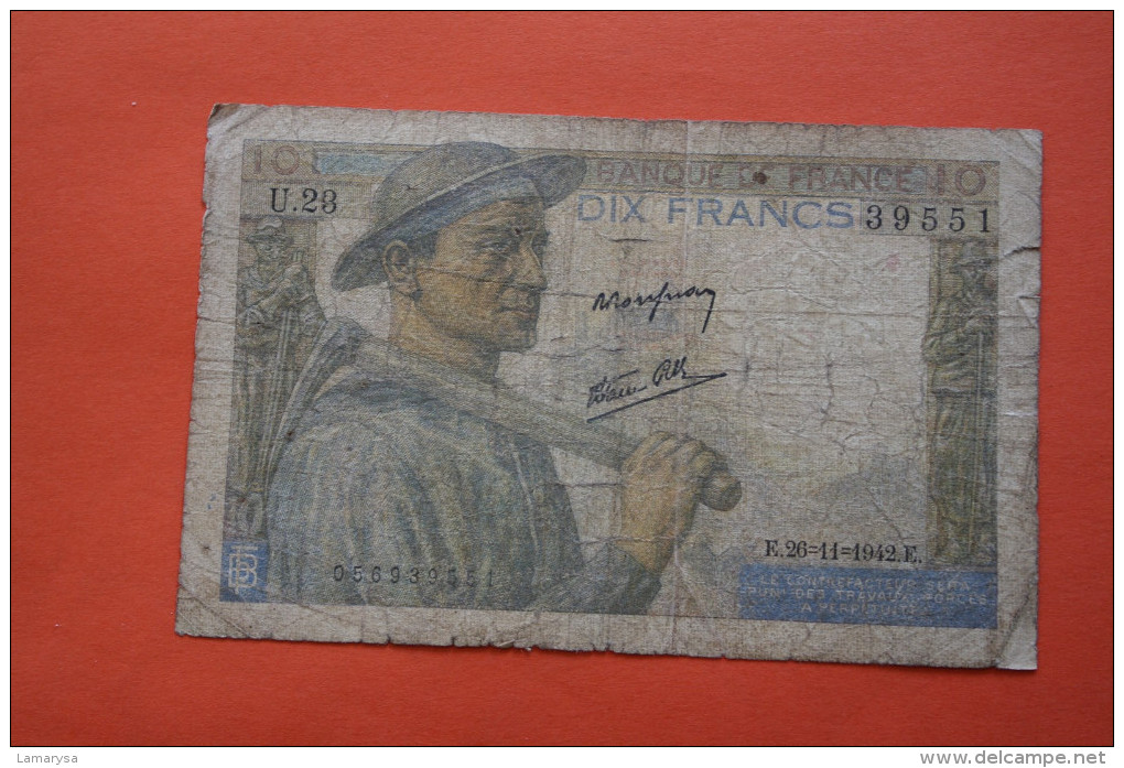 1942 BILLET DE BANQUE BANK-BILL FRANCE BILLET DE 10 FRANCS MINEUR - 10 F 1941-1949 ''Mineur''