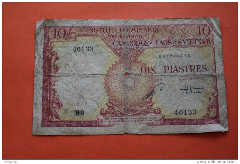 INSTITUT D'EMISSION CAMBODGE LAOS VIETNAM INDOCHINE FRANCAISE 10 PIASTRES BILLET DE BANQUE BANK-BILLBANCA BAIE D'ALONG - Indochina