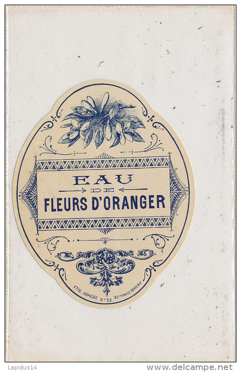 EP 01 / ETIQUETTE PARFUMS  EAU FLEURS D'ORANGER  (dimension : 9 Cm X 7,50 Cm ) - Etiquettes