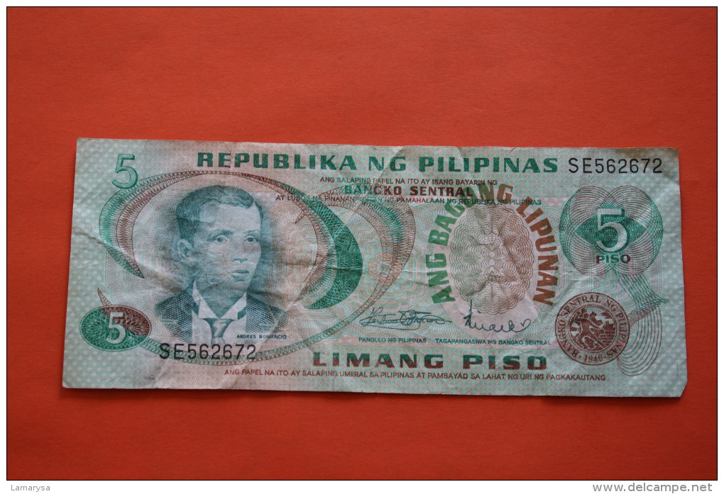 1949 REPUBLIKA NG PILIPINAS PHILIPINES  LIMANG PISO -> BILLET DE BANQUE BANK-BILL - Philippines