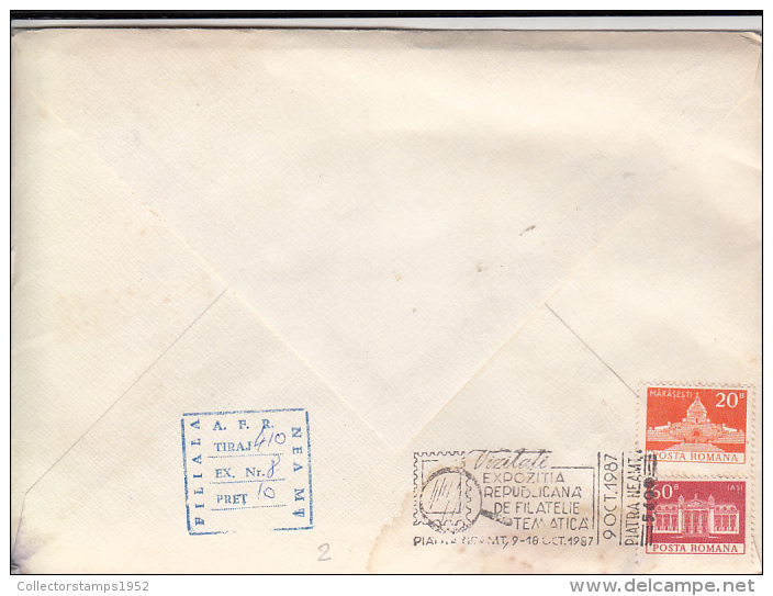 2847FM- NEAMT COUNTY PHILATELIC EXHIBITION, SPECIAL COVER, 1987, ROMANIA - Storia Postale