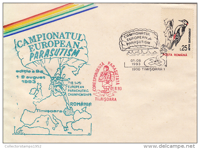 28467- PARACHUTTING, EUROPEAN CHAMPIONSHIP, SPECIAL COVER, 1993, ROMANIA - Parachutisme