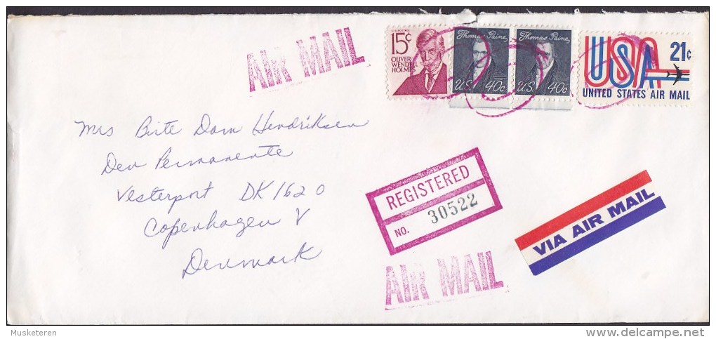 United States VIA AIR MAIL Label Registered Recommandé BROOKLYN New York 1973 Cover Lettre Denmark (2 Scans) - Special Delivery, Registration & Certified