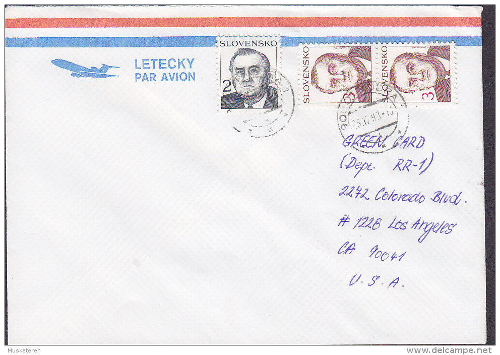 Slowakia Letecky Par Avion MODRA 1993 Cover Brief LOS ANGELES United States - Cartas & Documentos