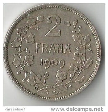 BELGIQUE 2 FRANK  1909   ARGENT - 2 Francs