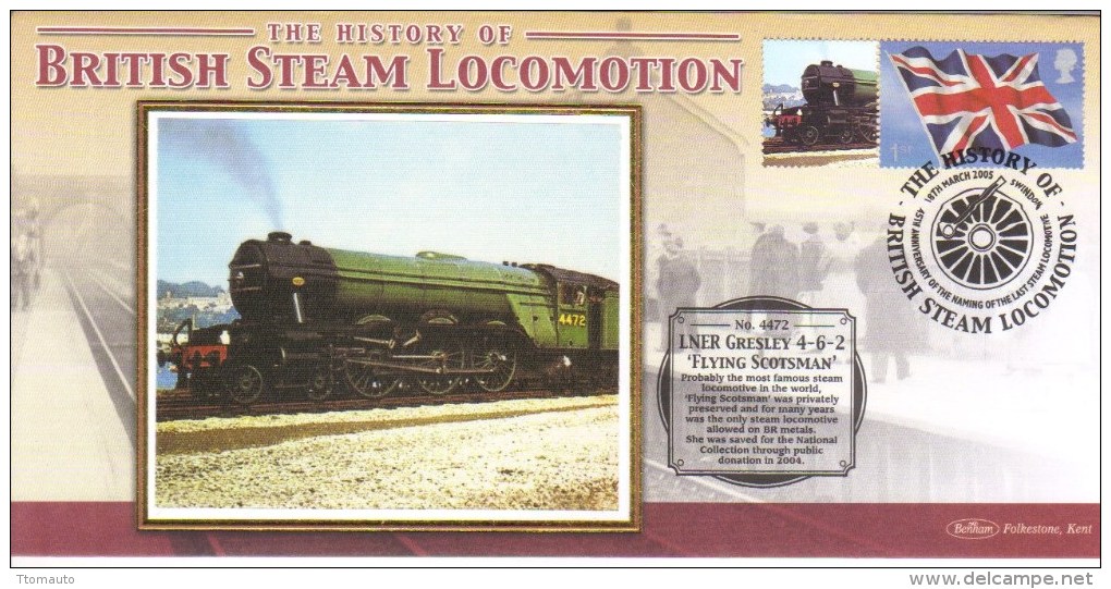 British Steam Locomotion  -  LNER Gresley 4-6-2 'Flying Scotsman'  -  Benham Silk FDC  -  1er Jour Enveloppe - Treni