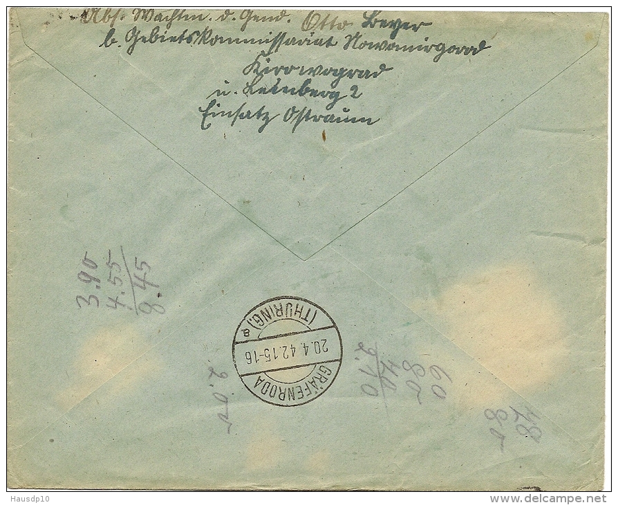 DR Besetzung Ukraine Reco Brief Kirowograd 11.4.42 Mif. MI.1-8 N. Gräfenroda (10) - Occupation 1938-45