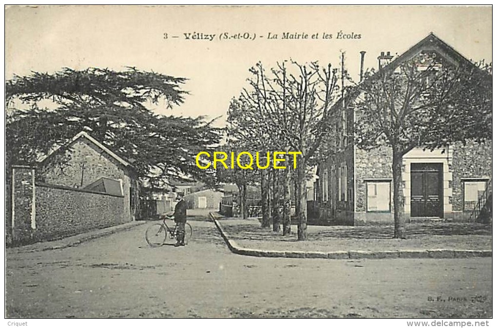 Cpa 78 Vélizy,  Mairie Et Ecoles, N° 2, Homme En Vélo..., Affranchie 1907 - Velizy