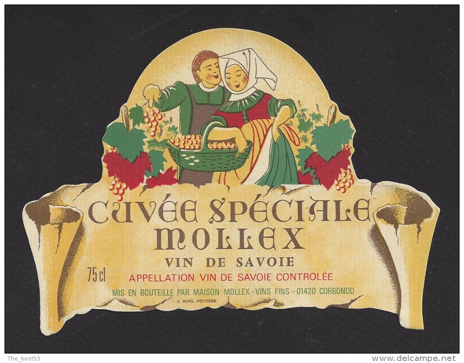 Etiquette De Vin  De Savoie  75cl - Cuvée Spéciale Mollex  -  Thème Couple  -  Maison Mollex à Corbonod (01)  -Années 60 - Couples