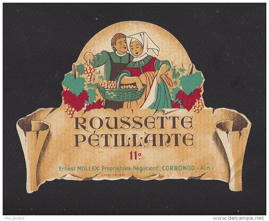 Etiquette De Vin Roussette Pétillante    - Thème Couple  - Maison Mollex à Corbonod (01)  -  Années 60 - Couples