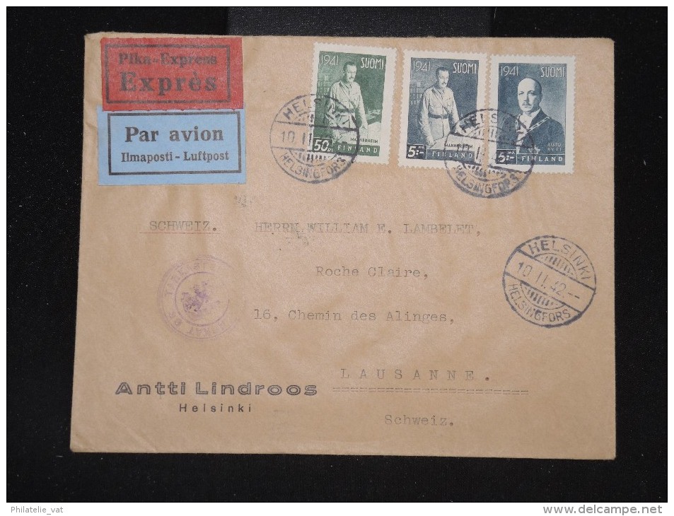 FINLANDE - Env. En Express Et Par Avion ( étiquettes) Pour La Suisse En 1942 - Cad "Télégraphe Lausanne" - Lot P 9982 - Covers & Documents
