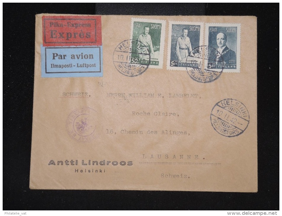 FINLANDE - Env. En Express Et Par Avion ( étiquettes) Pour La Suisse En 1942 - Cad "Télégraphe Lausanne" - Lot P 9982 - Cartas & Documentos