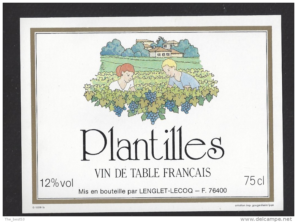 Etiquette De Vin De Table   -  Plantilles - Thème Couple Travail De La Vigne  -  Lenglet Lecoq à 76400 - Koppels