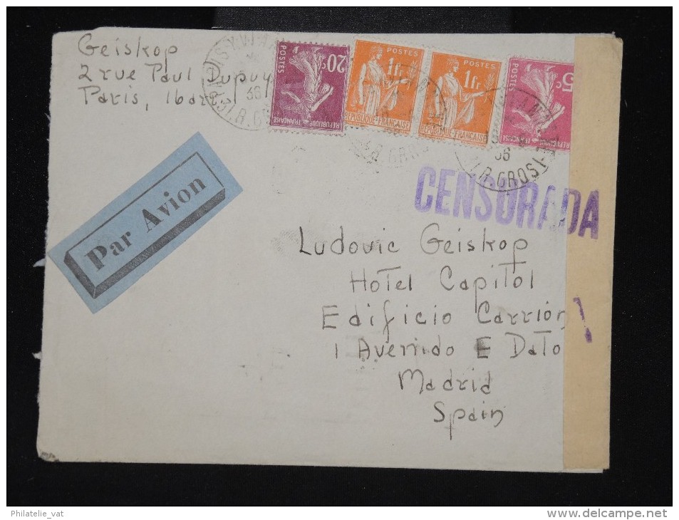 ESPAGNE - Enveloppe De France Avec Censure De Madrid En 1936 - Aff. Plaisant - à Voir - Lot P9990 - Bolli Di Censura Repubblicana