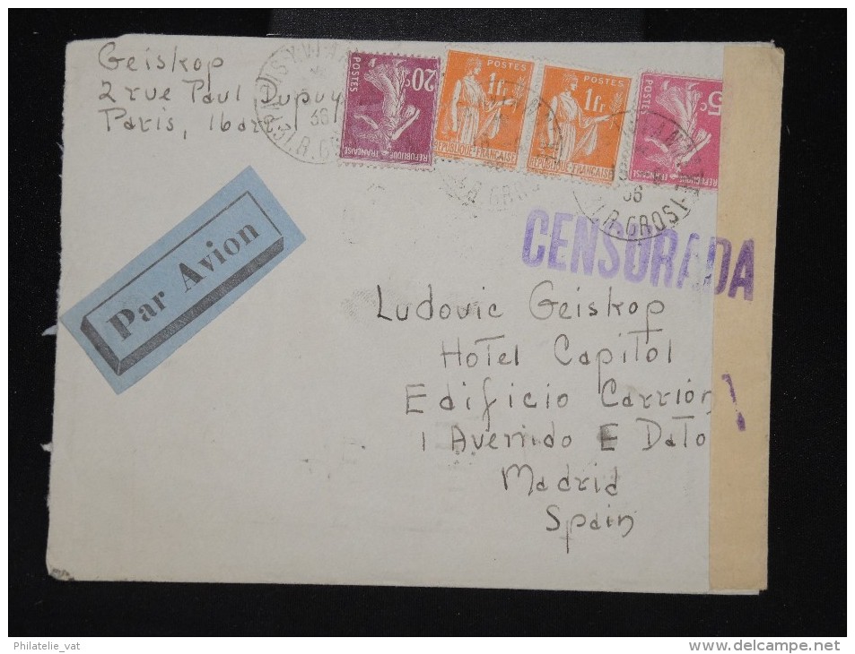 ESPAGNE - Enveloppe De France Avec Censure De Madrid En 1936 - Aff. Plaisant - à Voir - Lot P9990 - Marcas De Censura Republicana