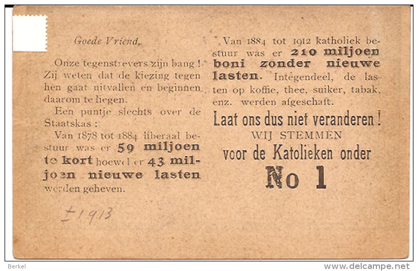 DEN DROOM DER SOCIALISTEN !! KATOLIEKEN LIJST 1  Circa 1913 Re809 /d4 - Politieke Partijen & Verkiezingen